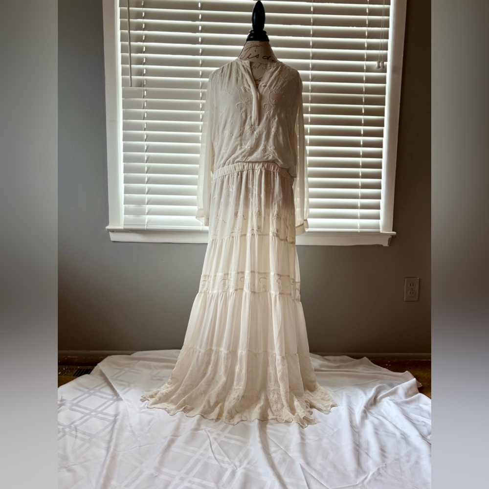 Chico’s Black Label Cream Embroidered Maxi Dress